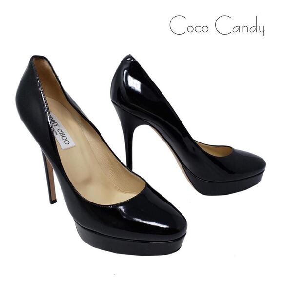 🔃Jimmy Choo Cosmic Black Patent Leather Heels - Picture 2 of 14